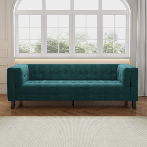 Miniyam Classic Sofa Solid Print Velvet Tufted Coach for Indoor, Green