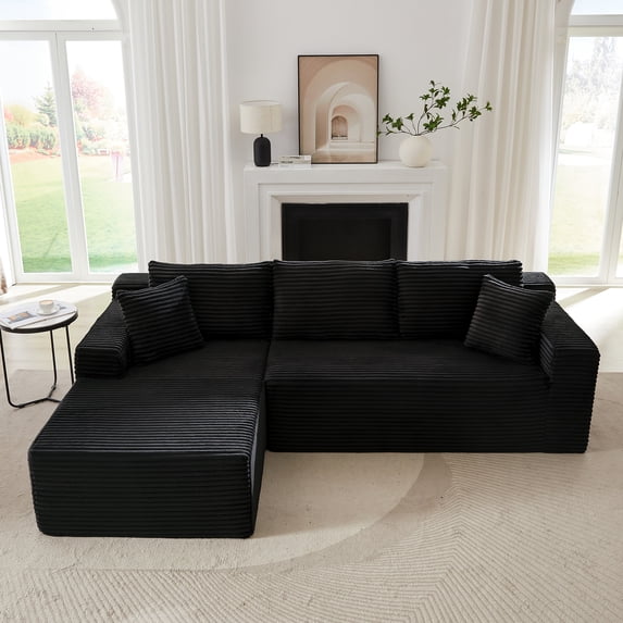 Miniyam 3 Seats L-Shaped Cloud Sectional Sofa with Deep Seat, Modular Couches Sleeper for Living Room, Apartment (Black, Left Facing Chaise)