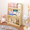 thumbnail image 1 of Miniyam 3-Tier Wooden Bookshelf with Toy Storage for Kid, Yellow, 1 of 7