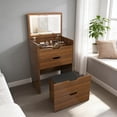 thumbnail image 1 of Miniyam 3-in-1 Vanity Desk with Mirror and Storage Stool, Makeup Vanity Table with LED Light, Drawers and Organizer, 23.62" Depth for Bedroom Apartment, 1 of 7