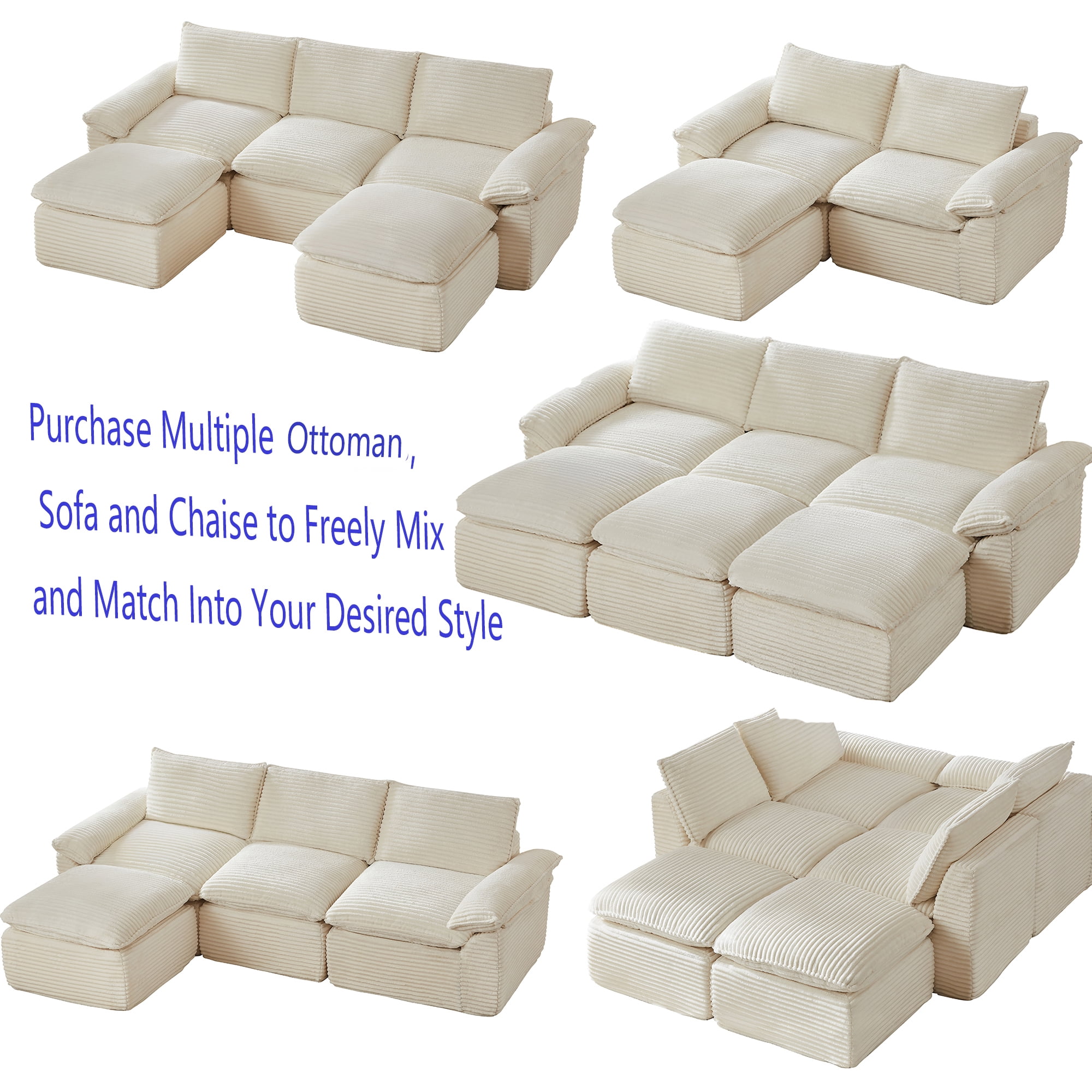 Miniyam 30.7" * 30.7" * 21" Ottoman for Sectional Sofa Corduroy White, Modern Comfy Footrest