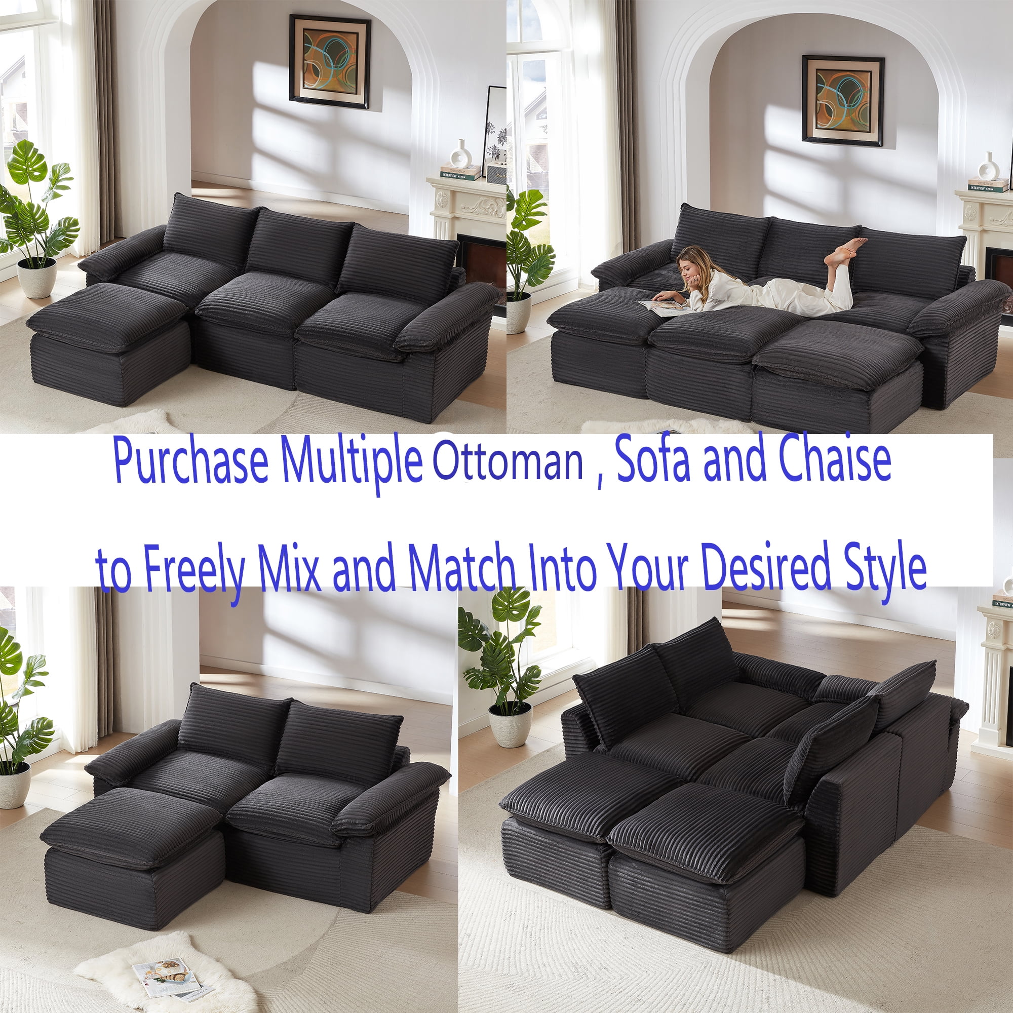 Miniyam 30.7" * 70"* 35.43" Corduroy Chaise for Sectional Sofa, Can be Freely Combined, Dark Gray