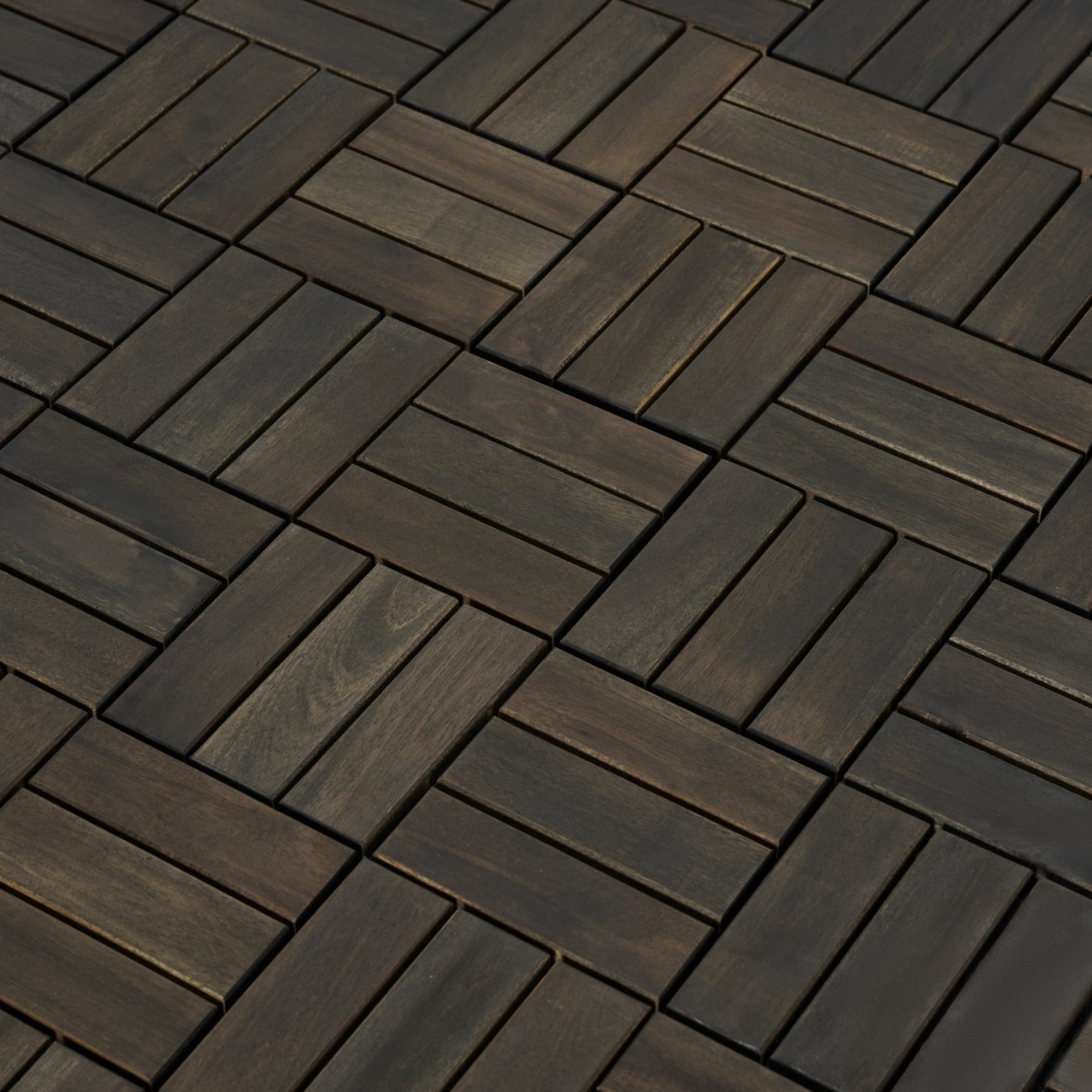 Miniyam 30 Pcs Interlocking Deck Tiles, 12" x 12", Acacia Wood, for Outdoor Balcony Garden, Dark Brown