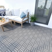 Miniyam 30 Pcs Interlocking Deck Tiles, 12x12 inch, Acacia Solid Wood, Outdoor Balcony, Light Gray