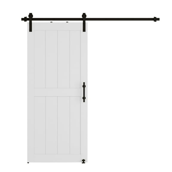 Miniyam 30 in. x 84 in MDF White H-Shaped Barn Door with Hardware