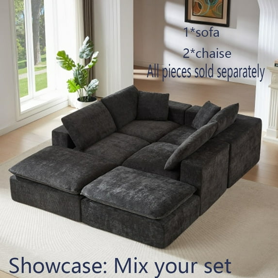 Miniyam 30" x 79" Black Left or Right Facing Chaise Lounge, Modular Add-On to Build L-Shape or U-Shape Sectional Sofa