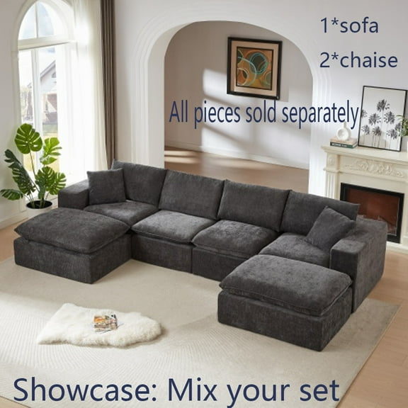 Miniyam 30" x 79" Dark Gray Left or Right Facing Chaise Lounge, Modular Add-On to Build L-Shape or U-Shape Sectional Sofa
