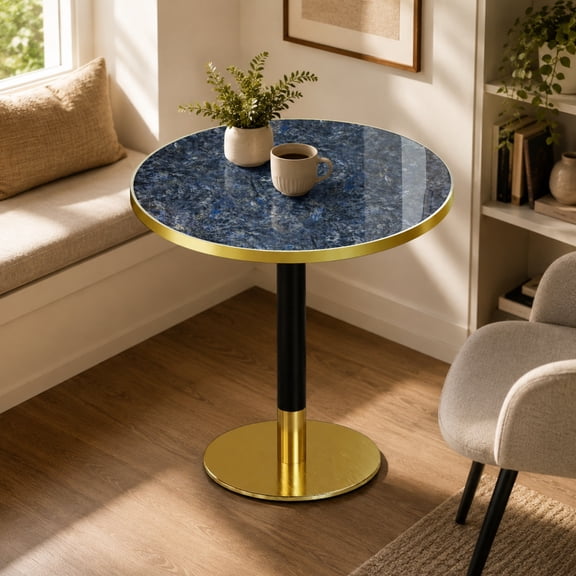 Miniyam 31.5 Inch Round Dining Table for 2 to 4, Sintered Stone Top, Tulip-Style Pedestal Kitchen Table, Blue