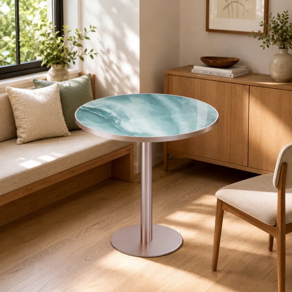 Miniyam 31.5 Inch Round Dining Table for 2 to 4, Sintered Stone Top, Tulip-Style Pedestal Kitchen Table, Green