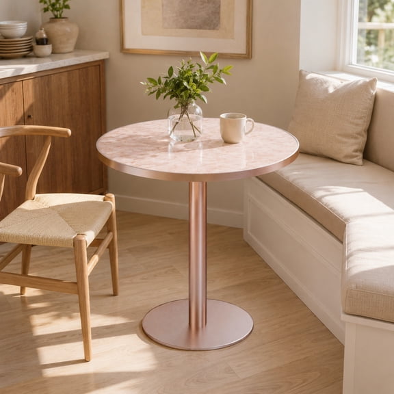 Miniyam 31.5 Inch Round Dining Table for 2 to 4, Sintered Stone Top, Tulip-Style Pedestal Kitchen Table, Pink