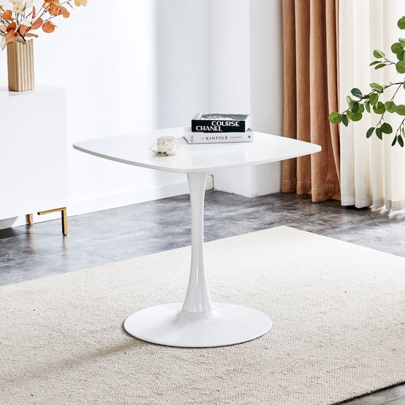 Miniyam 31.5" Modern Square Dining Table with MDF Top and Metal Base, Space-Saving Design for Small Spaces, White