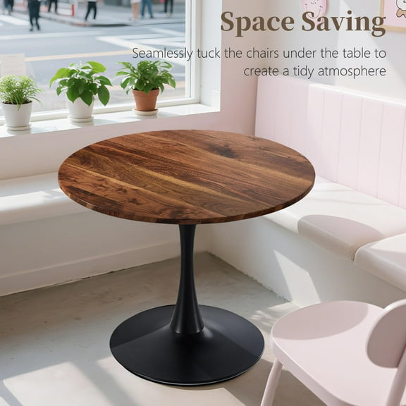 Miniyam 31.5" Round Dining Table for 4, Small Modern Kitchen Table with Metal Base, MDF Top, Walnut