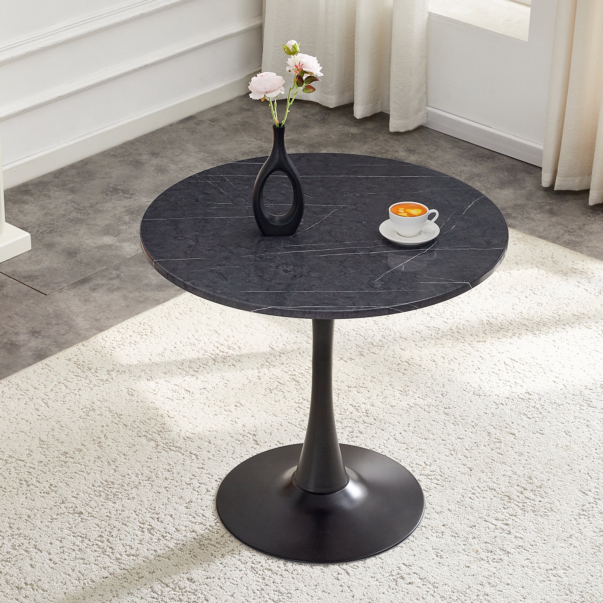 Miniyam 31.5" Round Kitchen Dining Table for 2–4 People, Small Space Pedestal Tulip Table with Engineered Wood Top, Black