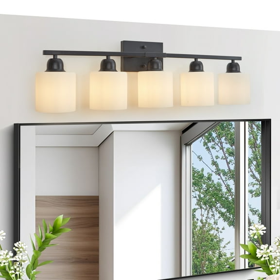 Miniyam 31.5 in 5 Light Black Vanity Light for Bathroom, Wall-Mounted Fixtures Over Mirror, E26, No Bulbs Included