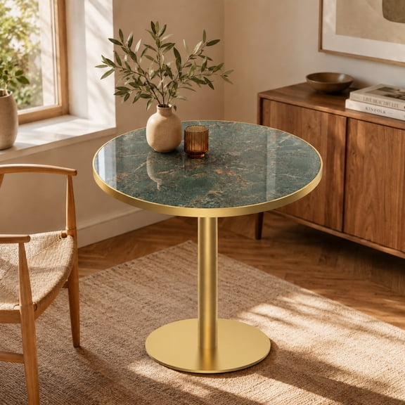 Miniyam 31.5 in. Round Tulip Dining Table for 2-4, Glossy Stone-Look Pedestal Table for Kitchen or Small Spaces, Green