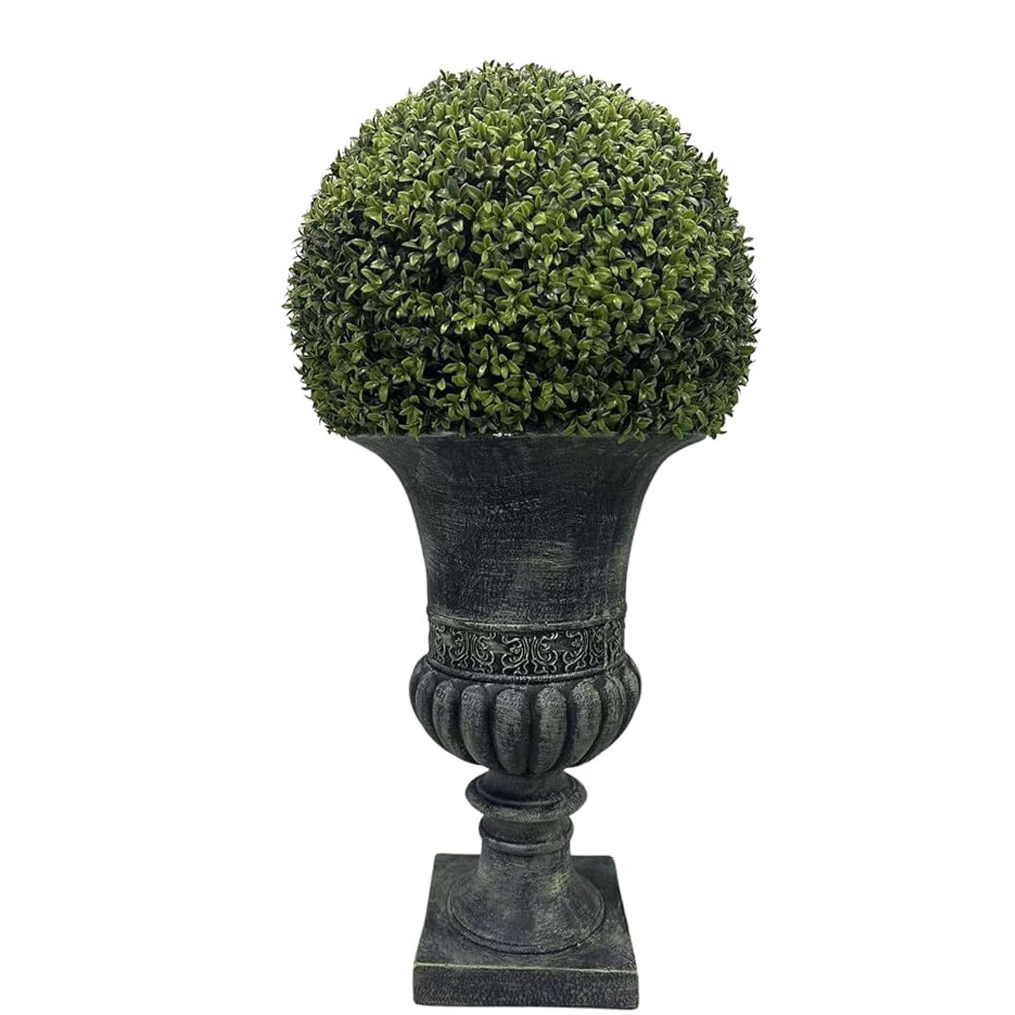 Miniyam 32" Ball Topiary in Grey Pedestal Pot, Artificial Plant for Indoor and Outdoor