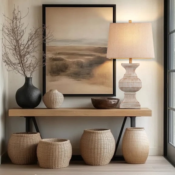 Miniyam 33" Large Retro Resin Table Lamp, Rustic Side Table Lamp For Living Room Decor, With 1 LED Bulb, Beige