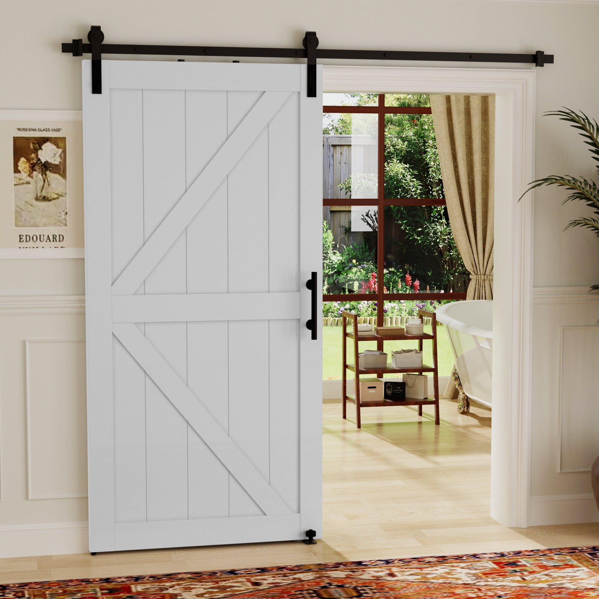 Miniyam 34 x 84 in Sliding Barn Door with Hardware Kit & Handle, Easy DIY Install, K-Frame, White