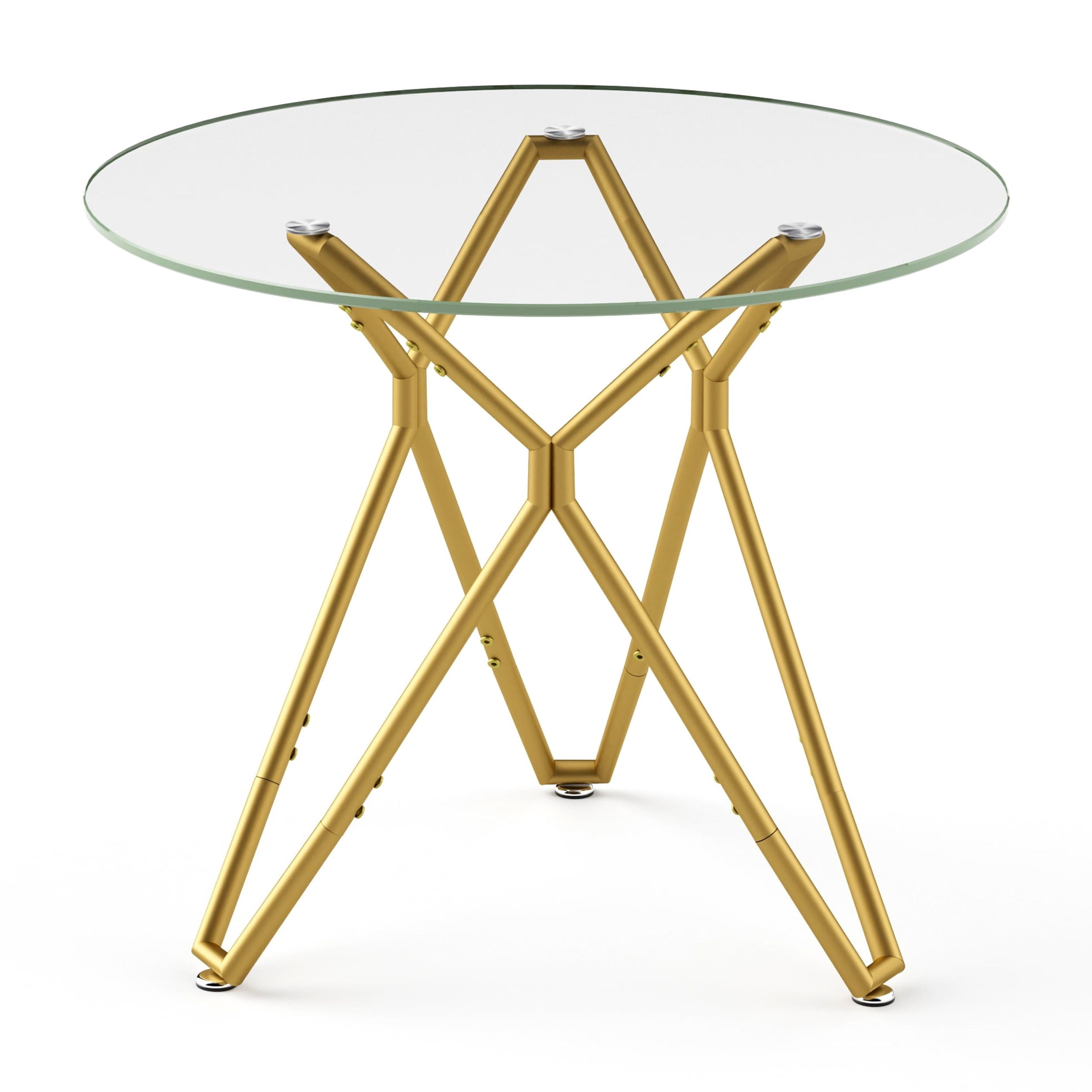 Miniyam 35.4" Round Modern Glass Dining Table with Metal Legs for Dining Room and Office