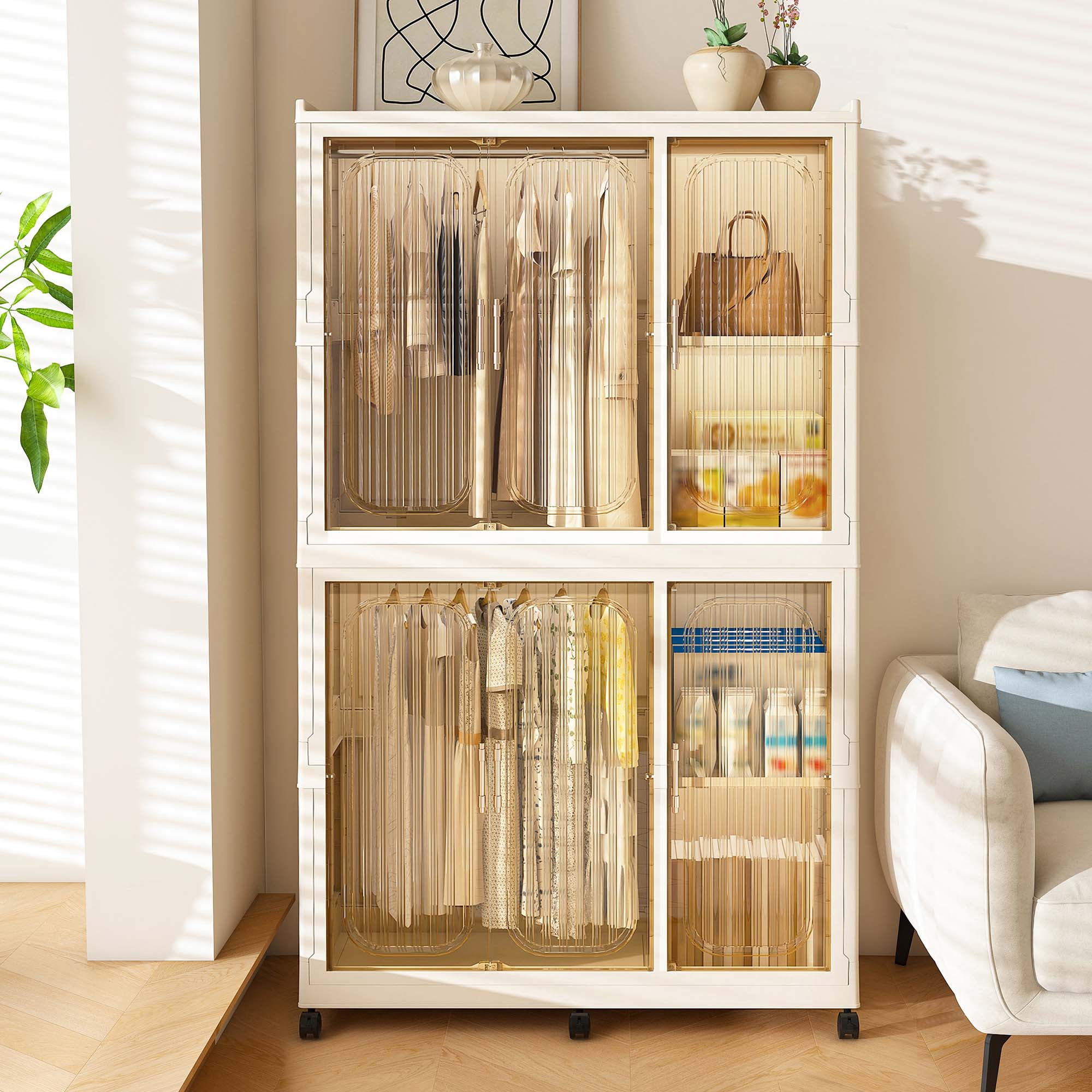 Miniyam 36.22" x 17.72" x 62.2" Includes 6 Hangers – Compact Portable Wardrobe – 6 Magnetic Doors, 6 Cubes, 2 Hanging Rods