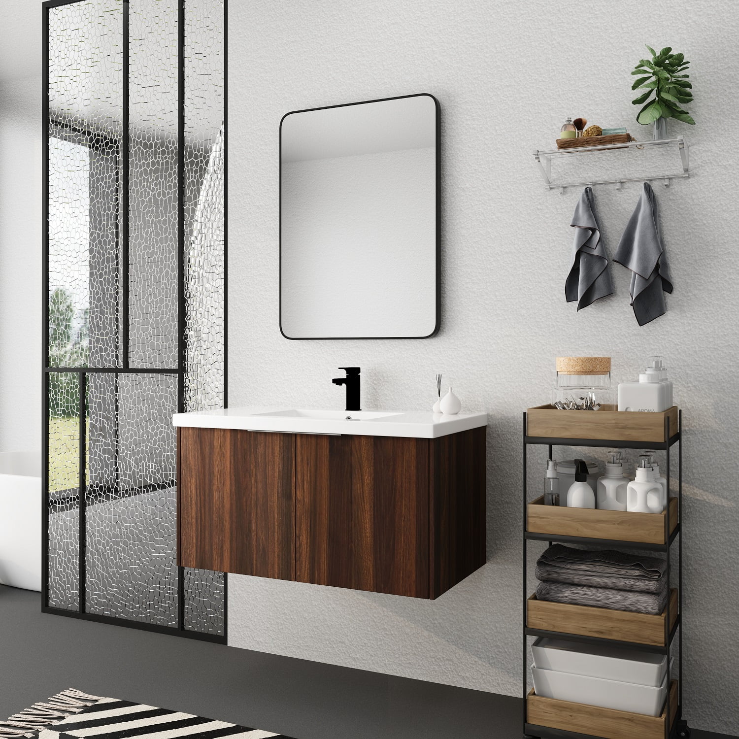 Contemporary Bathroom With Vertical Storage Cabinet  Custom bathroom  cabinets, Bathrooms remodel, Mobile home bathrooms