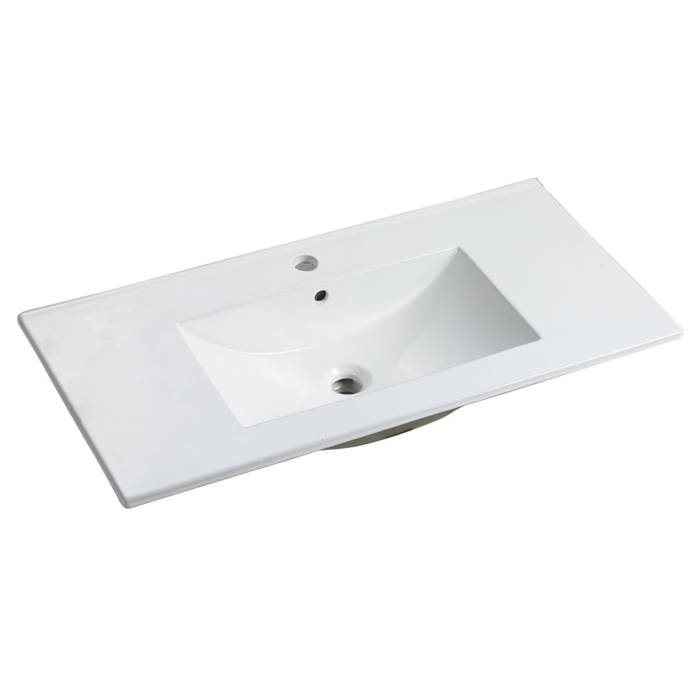 Miniyam 36" White Ceramic Drop-In Bathroom Sink with Overflow