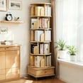 thumbnail image 1 of Miniyam 360° Rotating Bookshelf with Storage Drawer & Universal Wheels – Space-Saving Organizer, Natural, 1 of 7