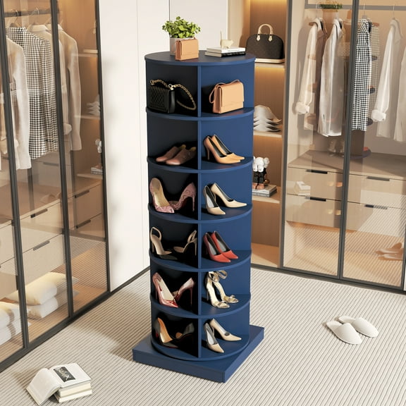 Miniyam 360° Rotating Shoe Rack, 6-Tiers Shoe Rack Organizer for Entryway, Blue