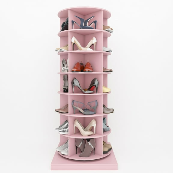 Miniyam 360° Rotating Shoe Rack, 7-Tiers Shoe Rack Organizer for Entryway, Pink