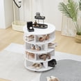thumbnail image 1 of Miniyam 360° Rotating Shoe Rack Tower, 4 -Tier Revolving Wood Round Shoe Organizer for 16 Pairs Shoes, White, 1 of 8