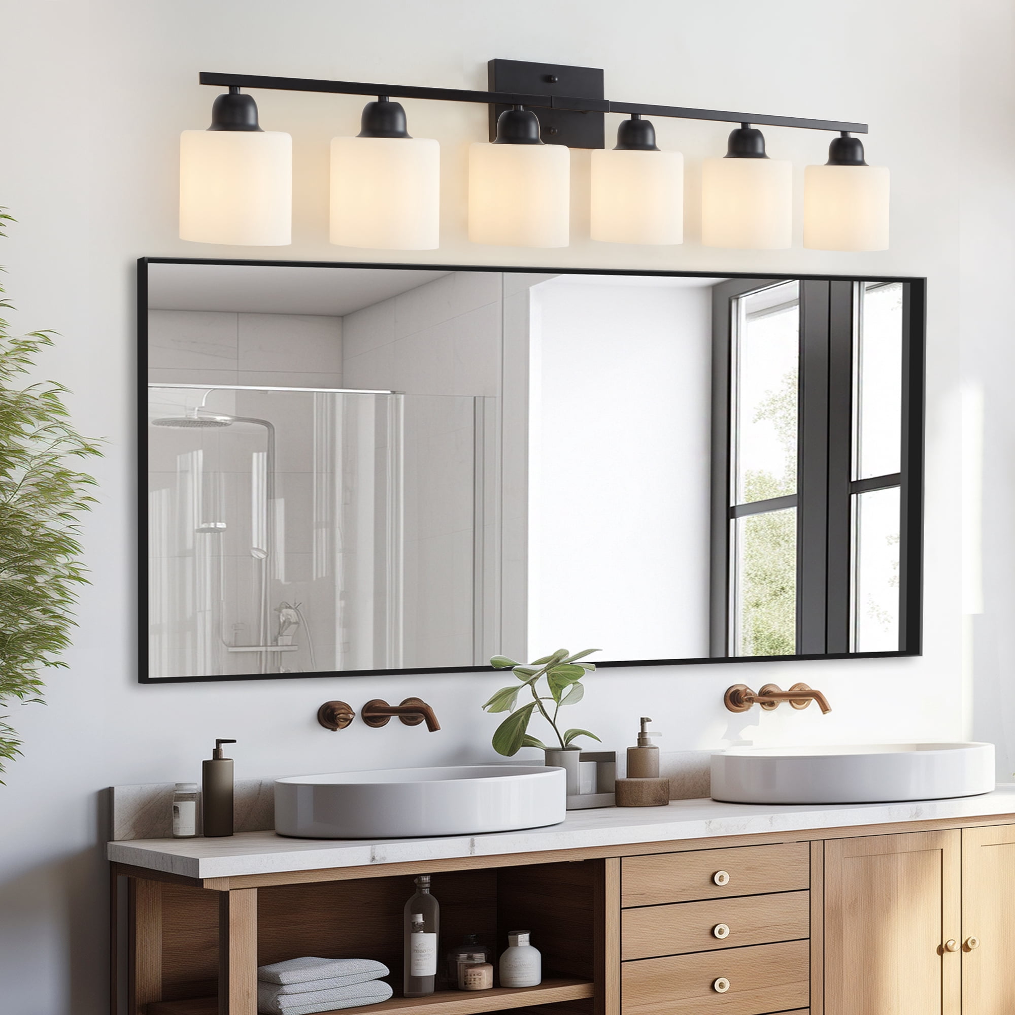 Miniyam 38 in 6 Light Black Vanity Light for Bathroom, Wall-Mounted Fixtures Over Mirror, E26, No Bulbs Included