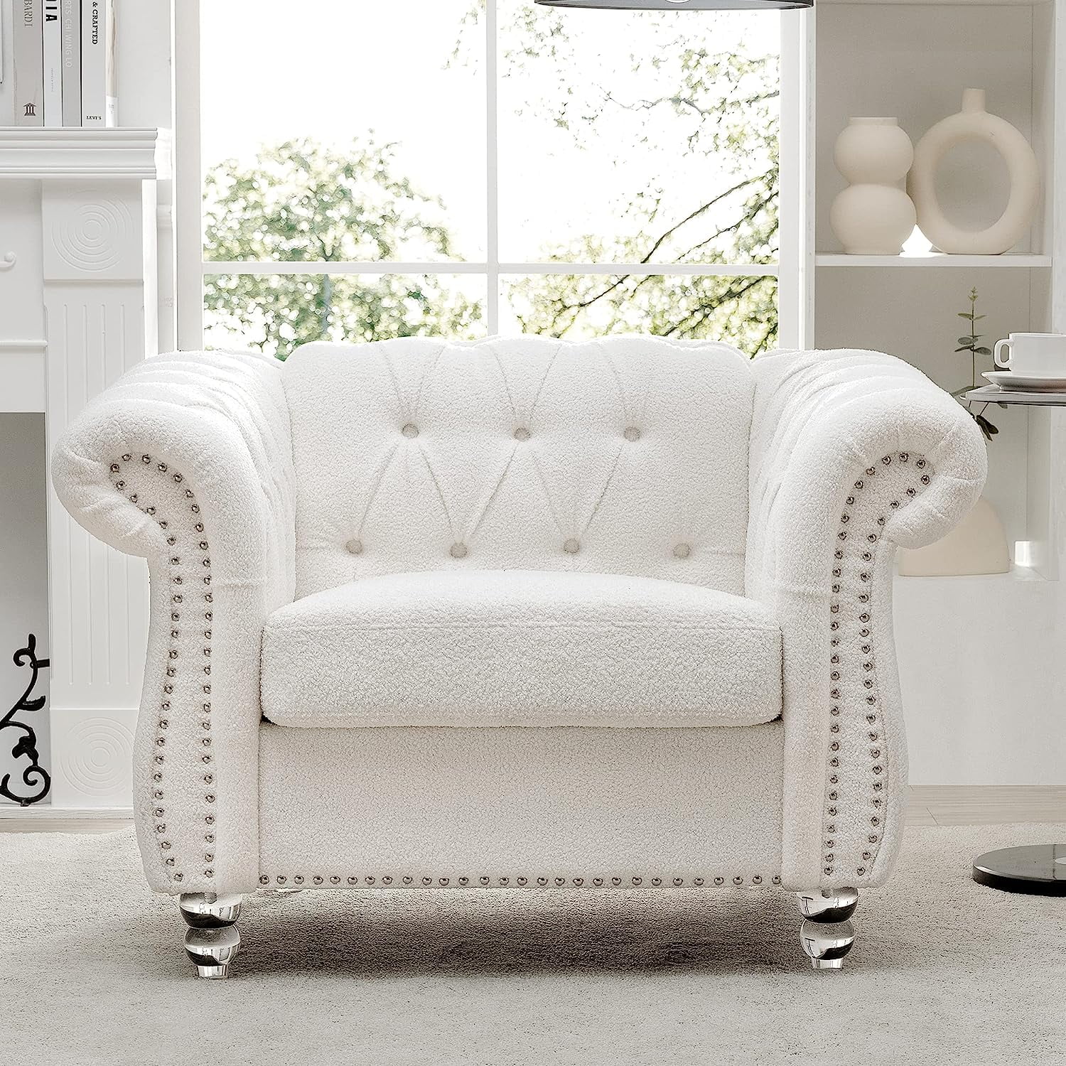 Miniyam 39" Chesterfield Fabric Single Sofa,Upholstered Sofa with Tufted Back,Roll Arm Classic Chesterfield Settee Couches for Living Room,Office