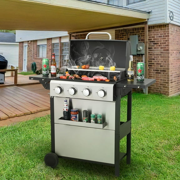 Miniyam 4 Burners Stainless Steel BBQ Propane Gas Grill for Outdoor Barbecue, 34200 BTU Output