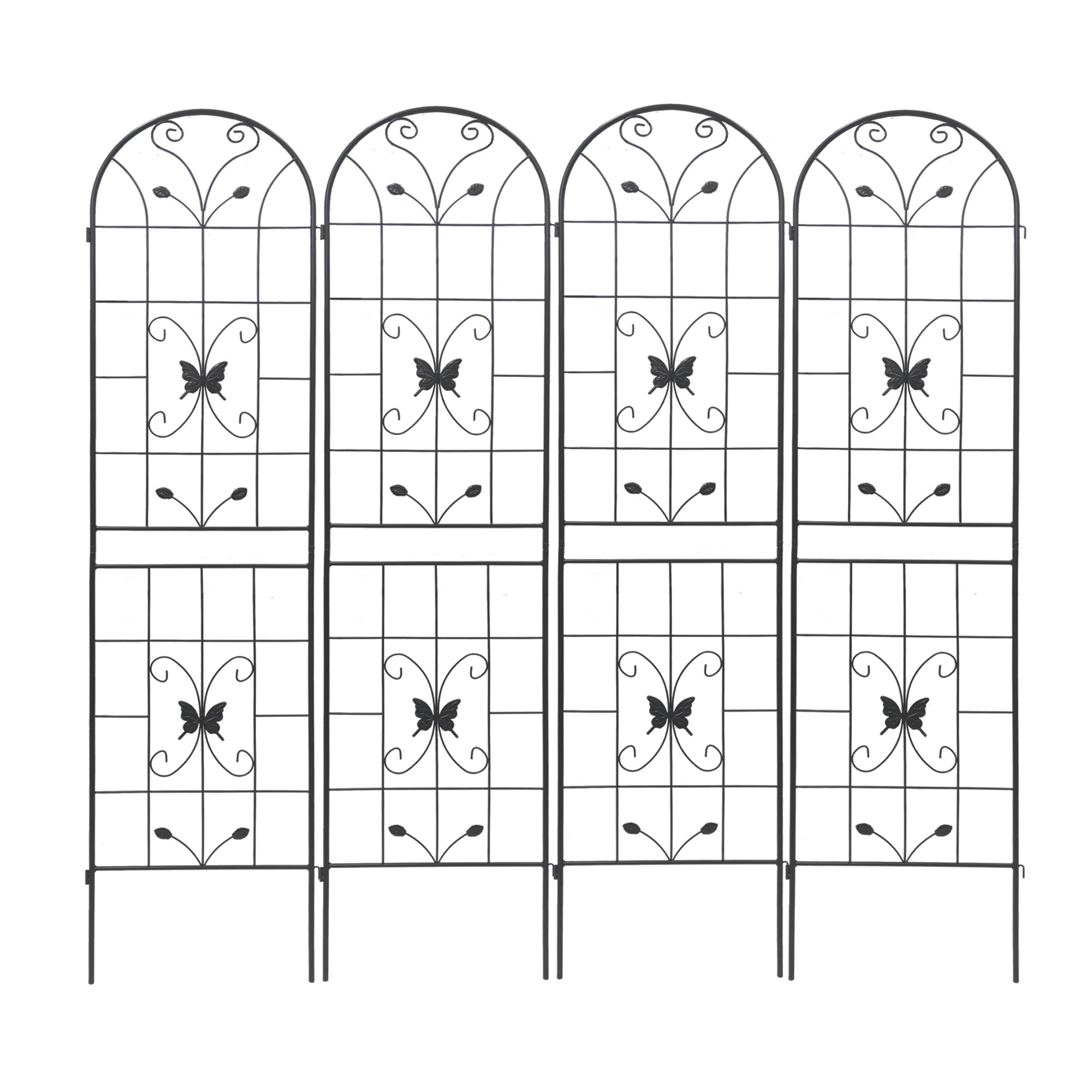Miniyam 4 Pack 86.7x19.7in Arch Garden Trellis with Black Metal Coating – Perfect for Supporting Climbing Plants Outdoor(Butterfly Black)
