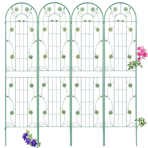 Miniyam 4 Pack 86.7x19.7in Arch Garden Trellis with Green Metal Coating – Perfect for Supporting Climbing Plants Outdoor(Flower Green)