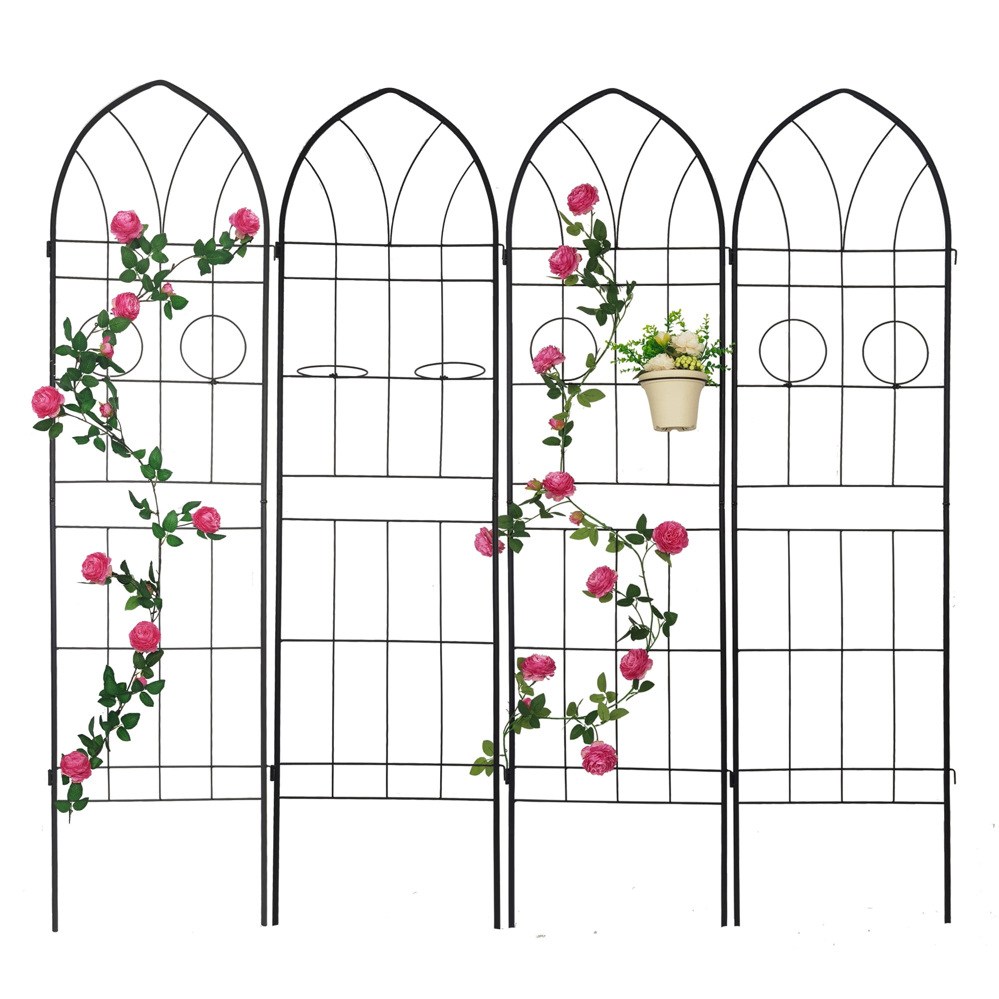 Miniyam 4 Pack Garden Trellis for Climbing Plants, 78.7" X 19.7" Rustproof Sturdy Black Iron Trellis for Potted Plants