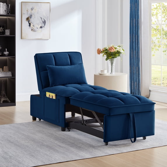 Miniyam 4 in 1 Multi-Function Single Sofa Bed with Storage Pockets, Convertible Chaise Lounge, Navy
