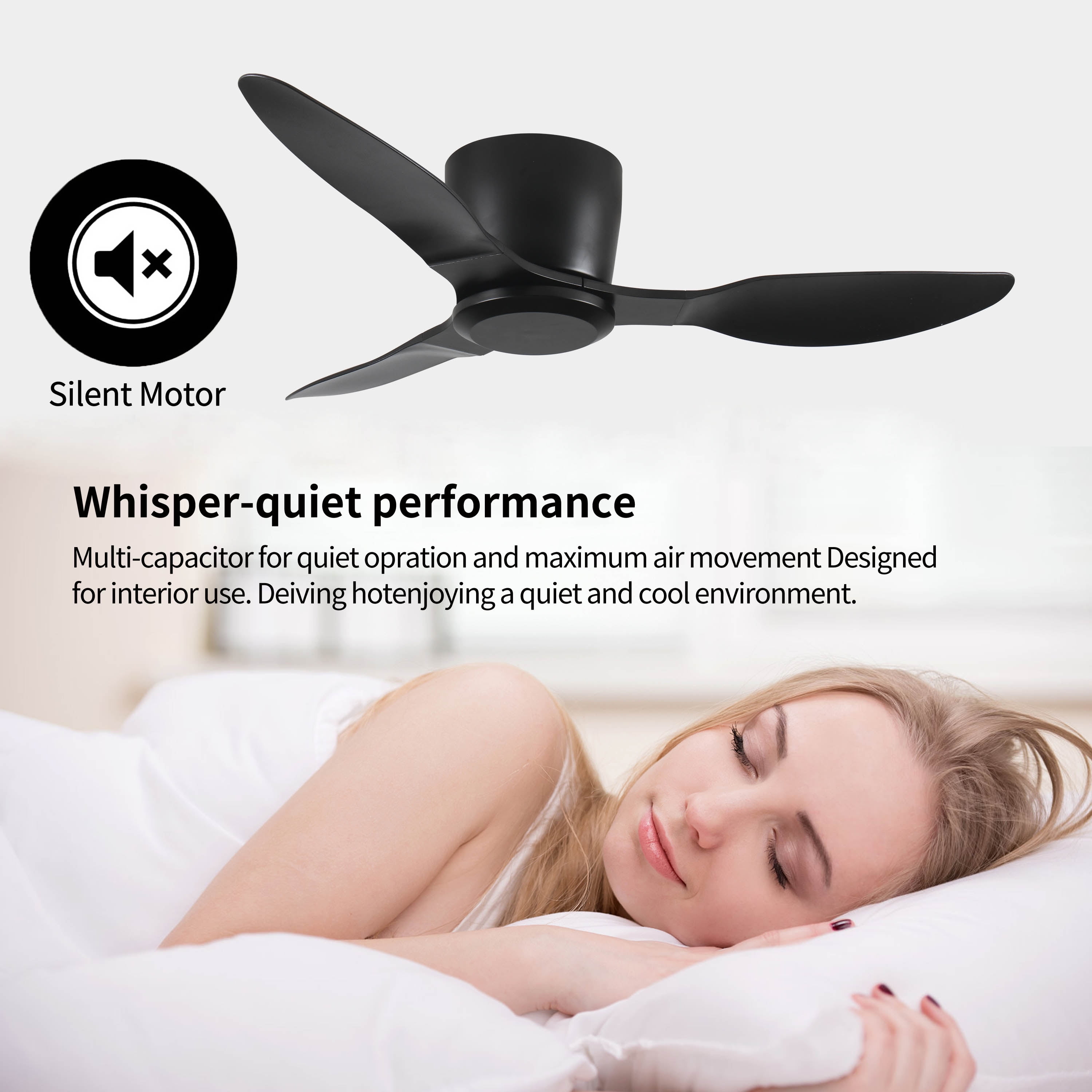 Miniyam 40" Ceiling Fan without Light, 3 Blades, with 6 Speeds, Reversible, DC Motor, Low Profile Ceiling Fan with Remote Control for Living Room Kitchen Bedroom