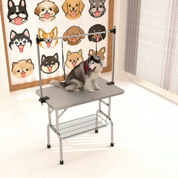Miniyam 42" Folding Dog Pet Grooming Table, Weight Capacity: 300lbs, Gray