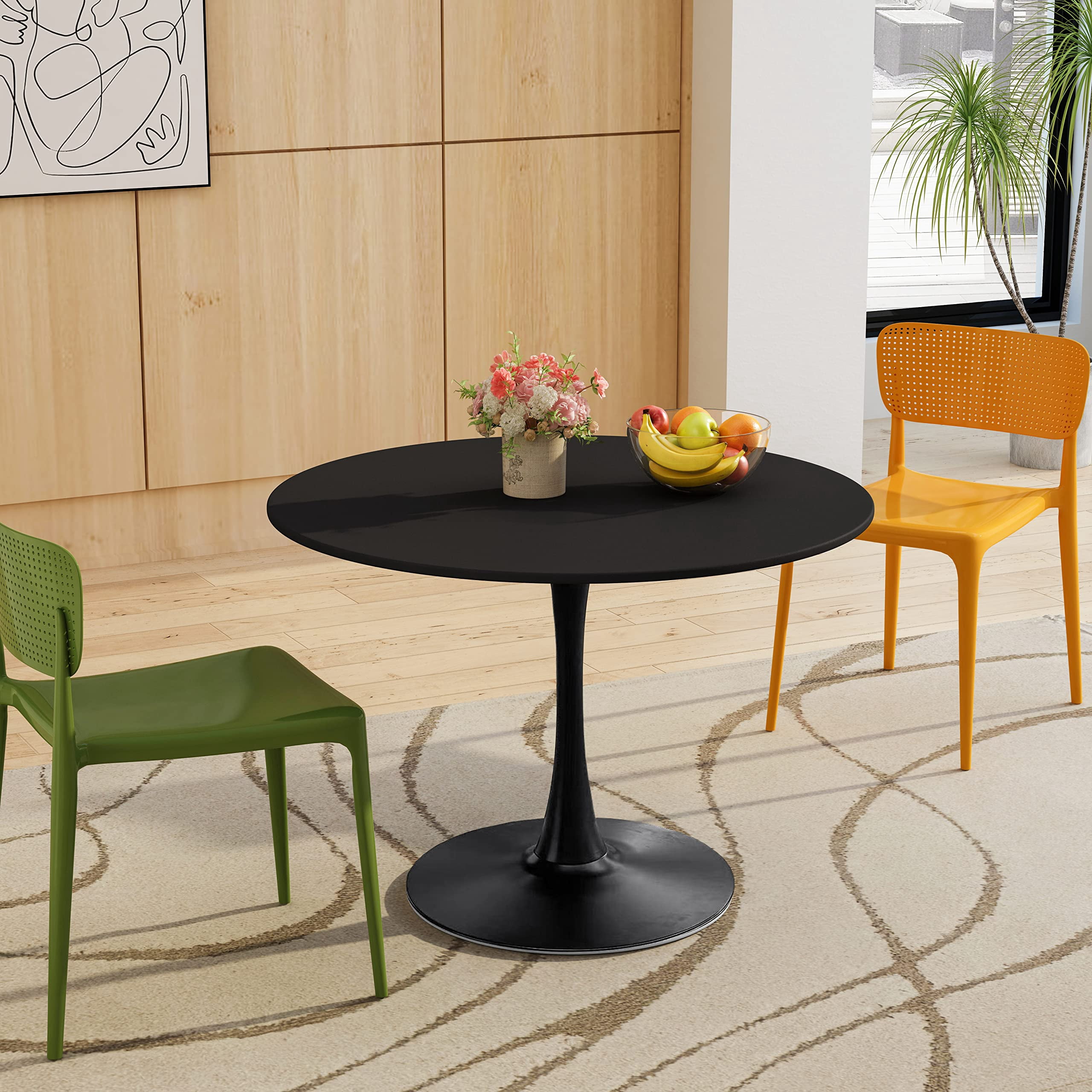 Miniyam 42" Round Pedestal Dining Table for 4-6, Small Kitchen Table with Wood Top, Black