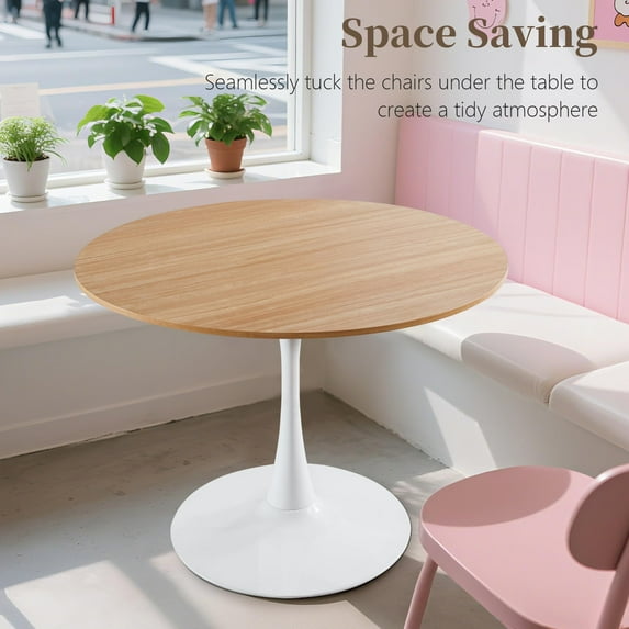 Miniyam 42" Round Pedestal Dining Table for 4-6, Small Kitchen Table with Wood Top, Oak