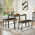 thumbnail image 1 of Miniyam 43" Dining Table Set for 4, 3-Piece Kitchen Table with 2 Upholstered PU Benches, Modern Space Saving & Heavy Duty Dinner Table Set with Metal Frame, Black, 1 of 7