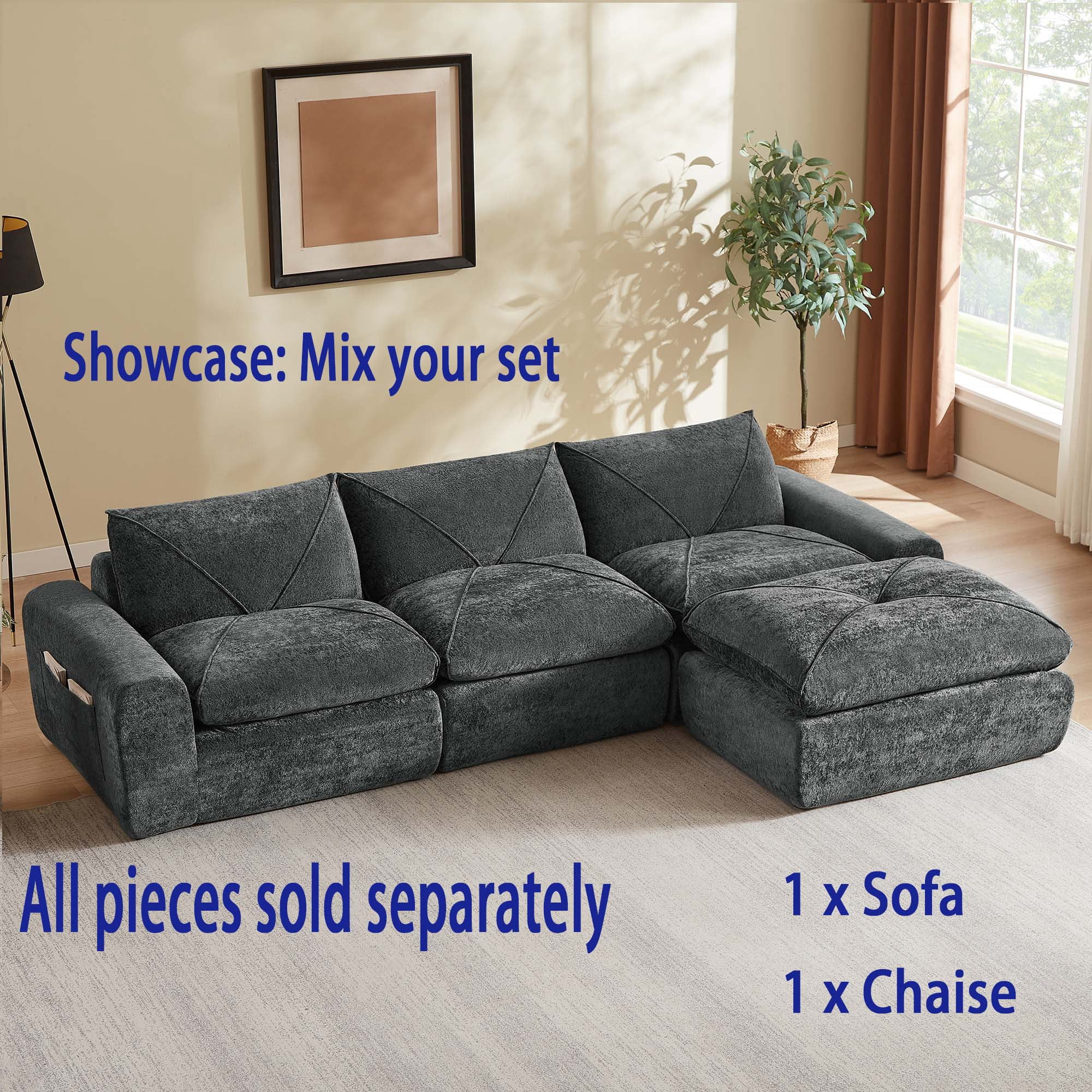 Miniyam 43" x 31" Dark Gray Multi-Functional Ottoman | The Ultimate Flexible Piece to Complete Your L/U-Shape Sofa Configuration