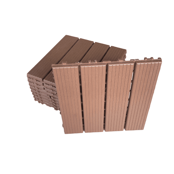 Miniyam 44-Pack Square 11.8"x11.8" Waterproof Deck Tiles, All-Weather, for Porch, Poolside, Brown(Small Straight line)
