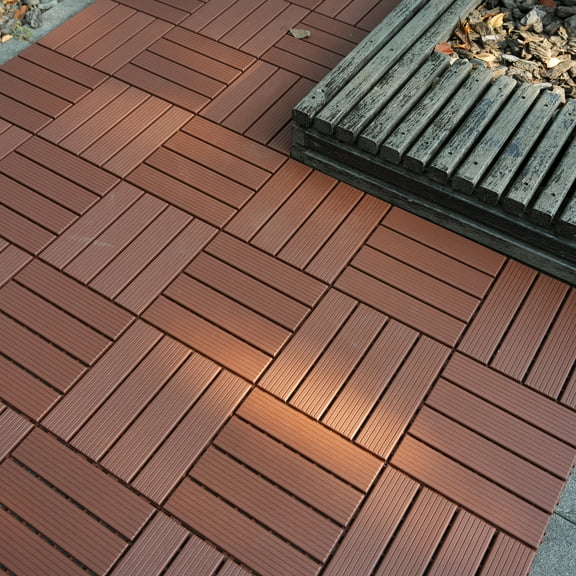 Miniyam 44 Pcs Interlocking Deck Tiles, 12" x 12", Polypropylene, for Outdoor Balcony Garden Brown