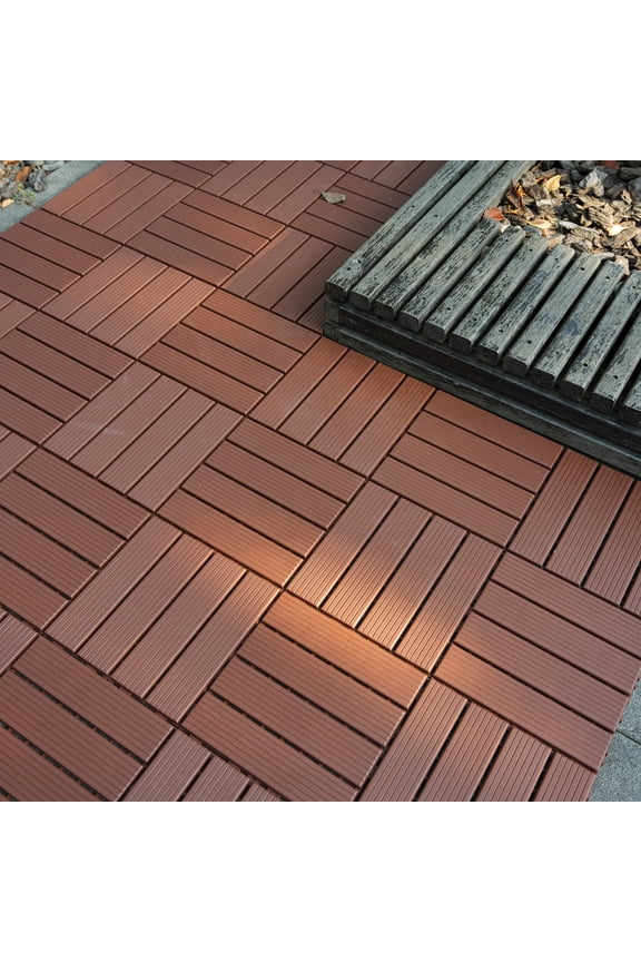 44 Pcs Interlocking Deck Tiles, 12" x 12", Polypropylene, for Outdoor Balcony Garden Brown