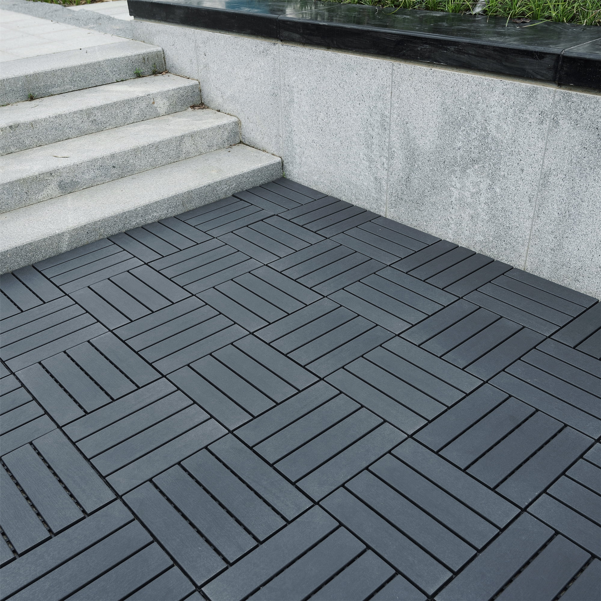 Miniyam 44 Pcs Interlocking Deck Tiles, 12" x 12", Polypropylene, for Outdoor Balcony Garden Gray