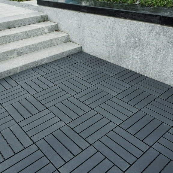 Miniyam 44 Pcs Interlocking Deck Tiles, 12" x 12", Polypropylene, for Outdoor Balcony Garden Gray