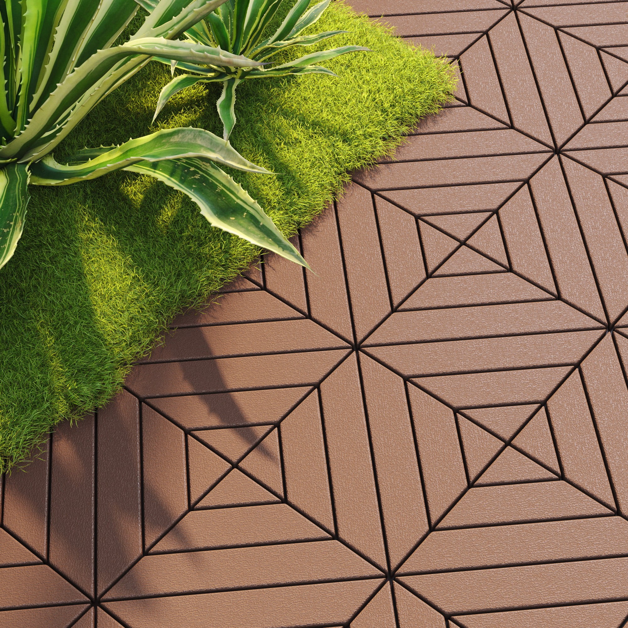 Miniyam 44 Pcs Interlocking Deck Tiles, 12" x 12", Polypropylene, for Outdoor Balcony Garden Brown