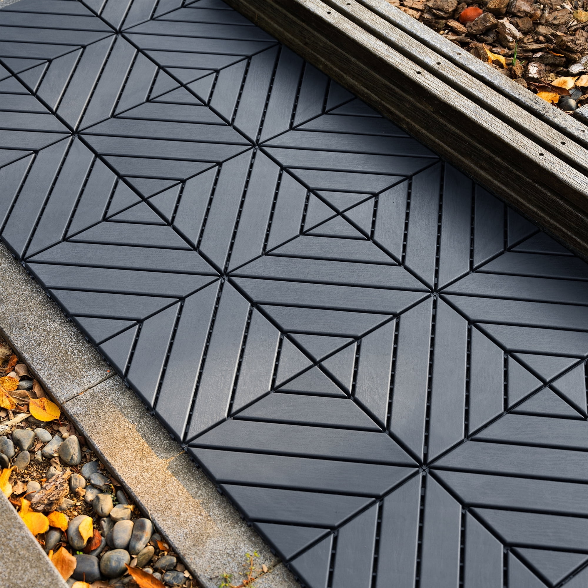 Miniyam 44 Pcs Interlocking Deck Tiles, 12" x 12", Polypropylene, for Outdoor Balcony Garden Gray